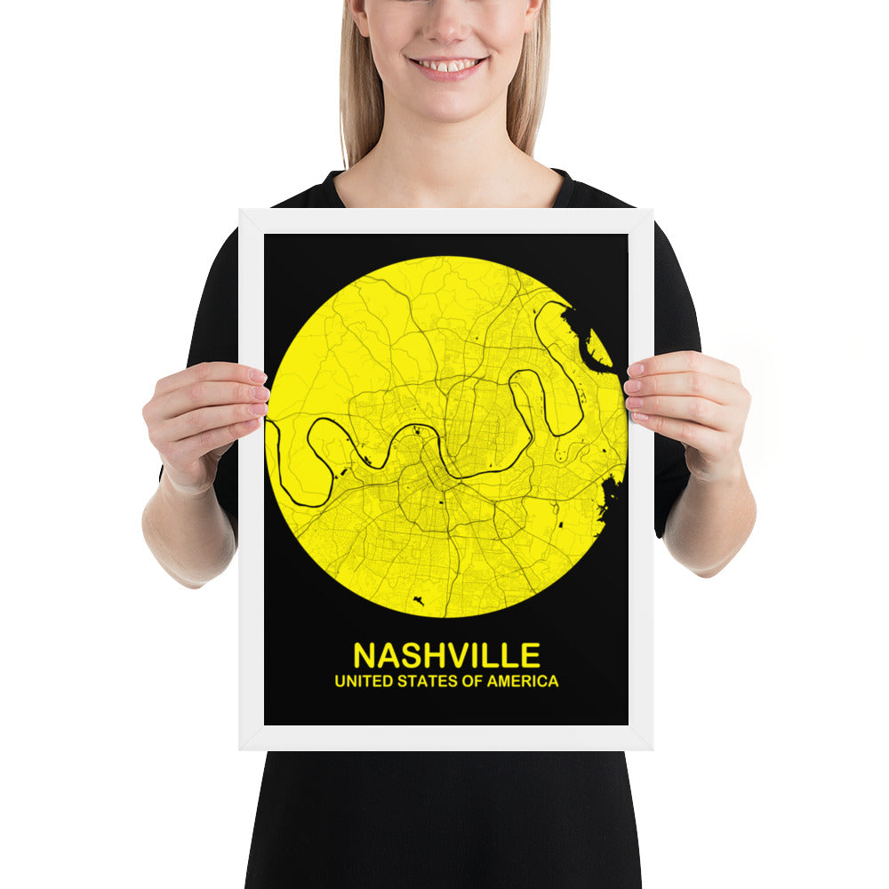 Nashville Circular Yellow Framed Map