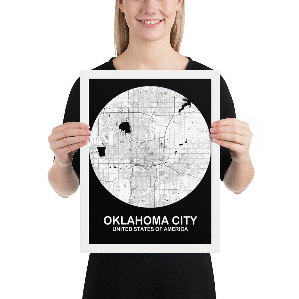 Oklahoma City Circular White Framed Map