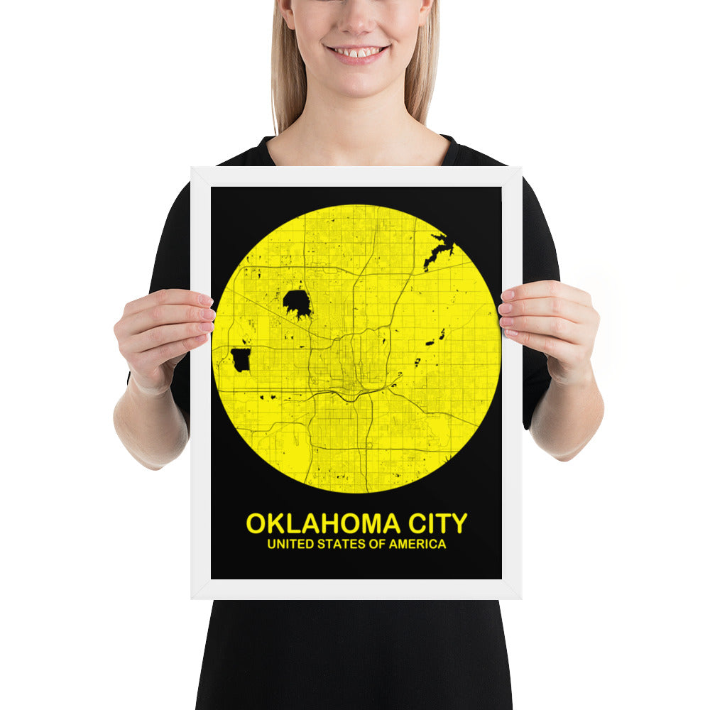 Oklahoma City Circular Yellow Framed Map