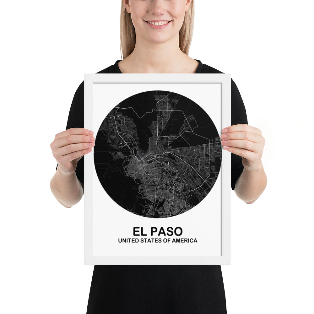 El Paso Circular Black Framed Map