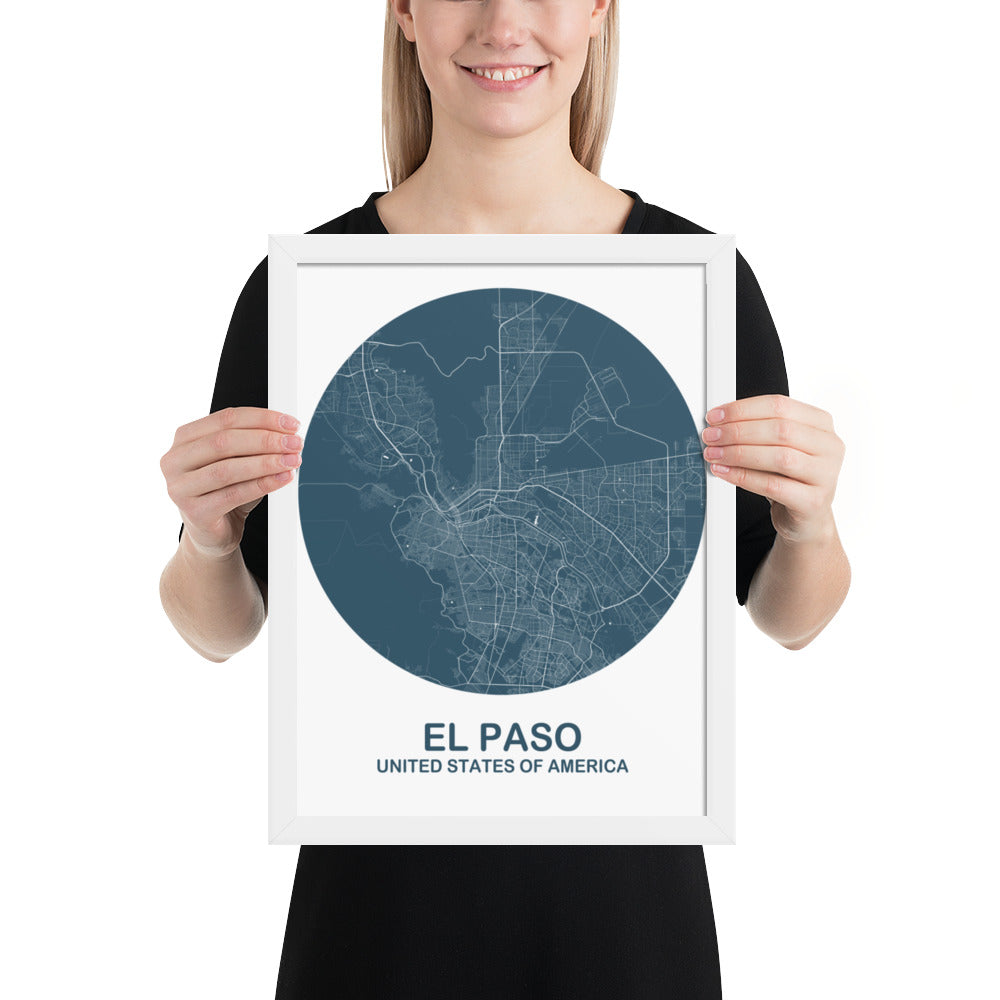 El Paso Circular Blue Framed Map