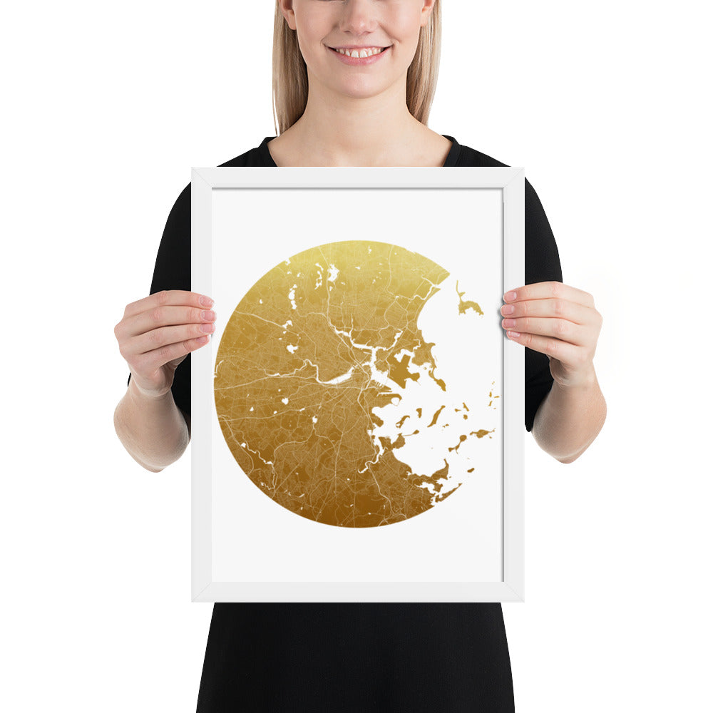 Boston Gold on White Framed Map