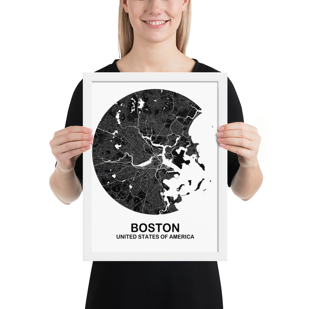 Boston Circular Black Framed Map