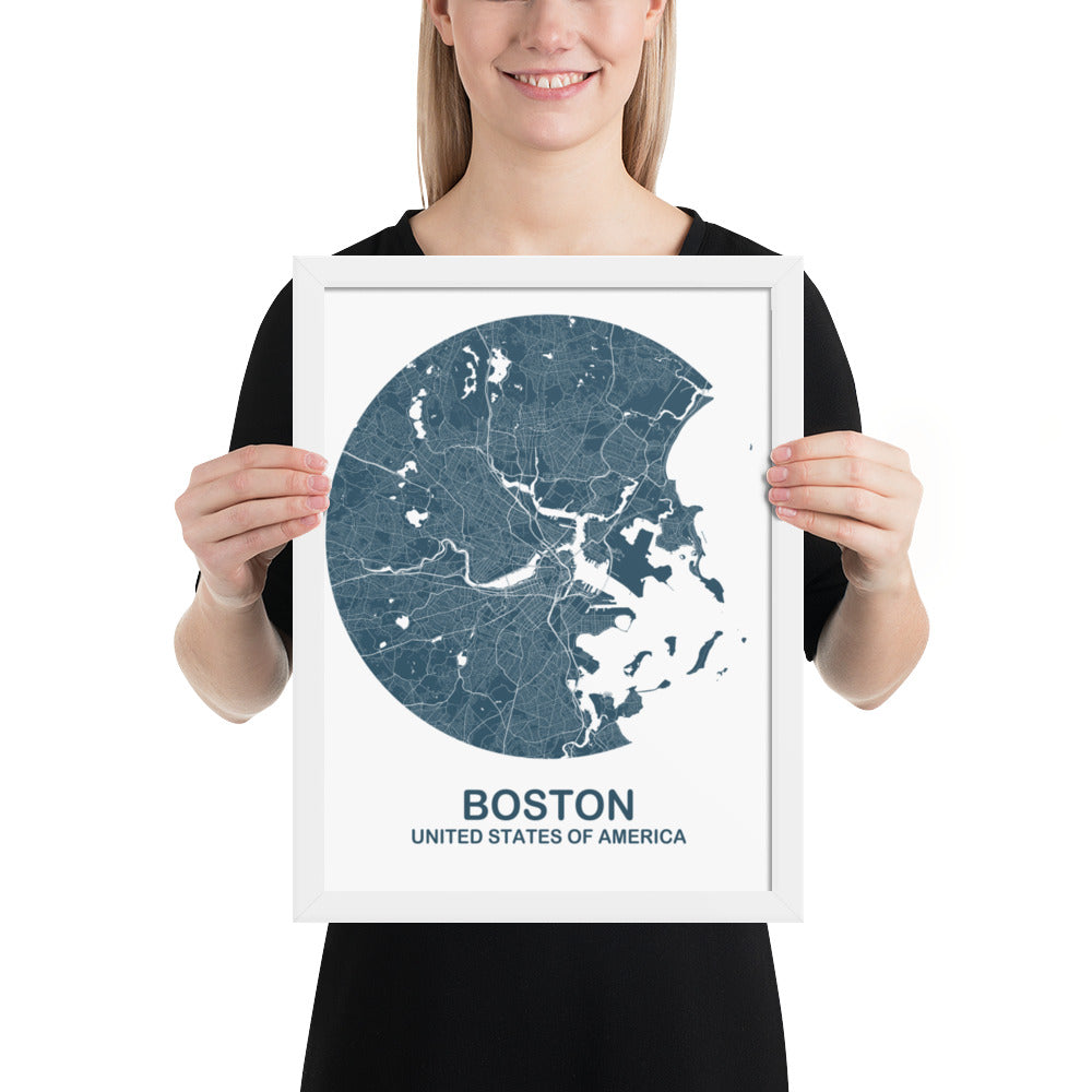 Boston Circular Blue Framed Map