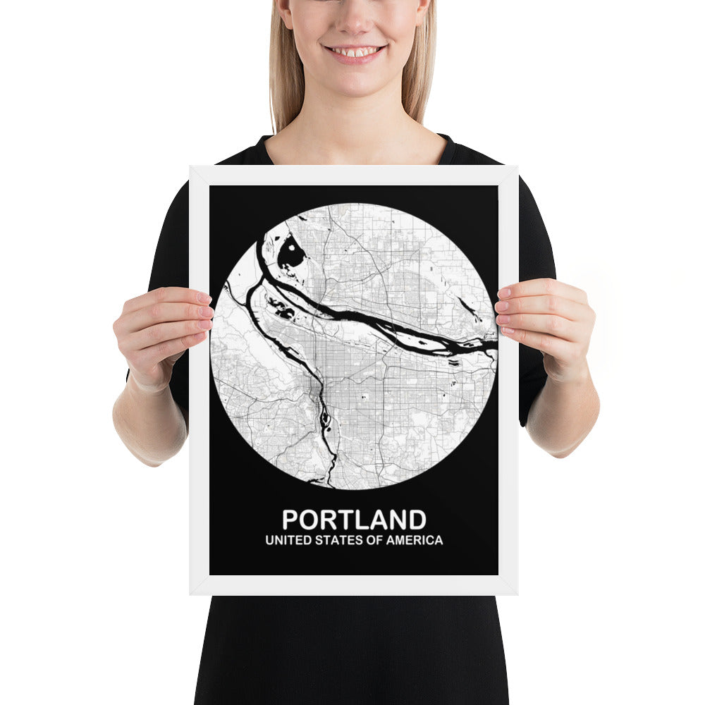 Portland Circular White Framed Map