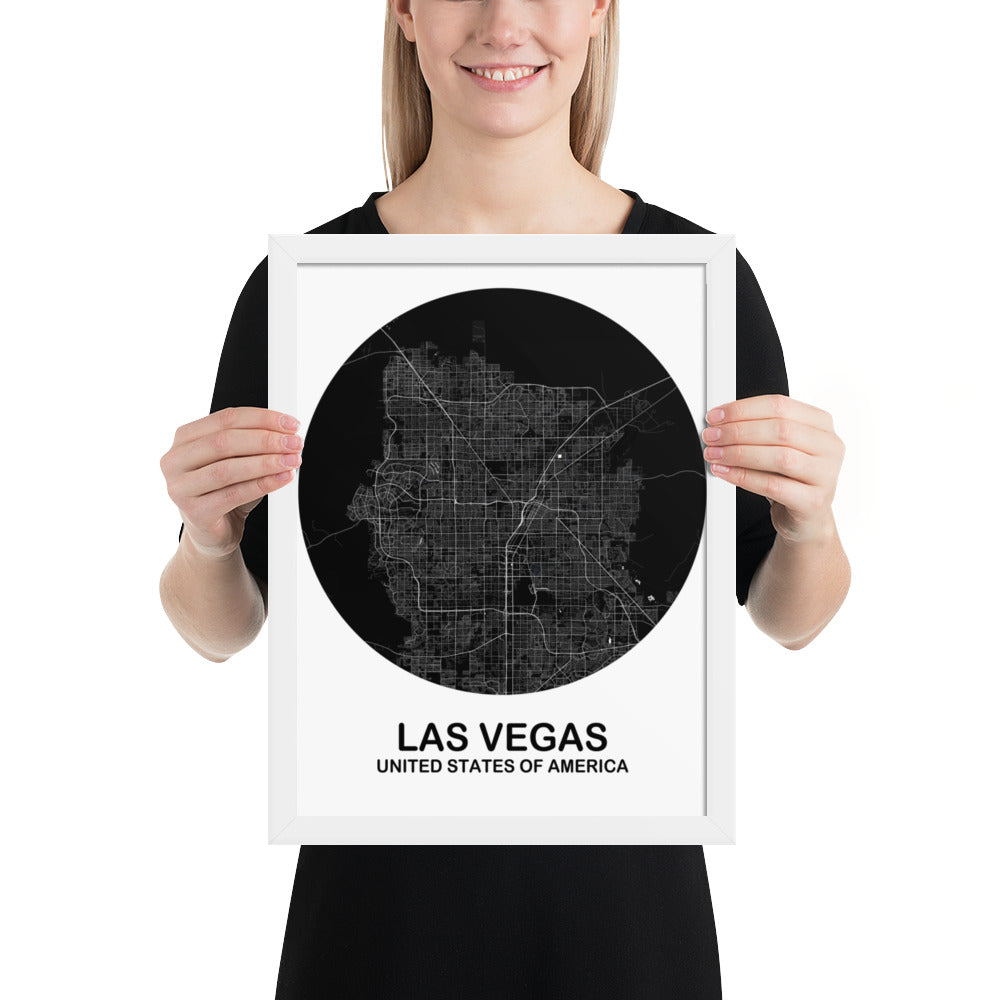 Las Vegas Circular Black Framed Map