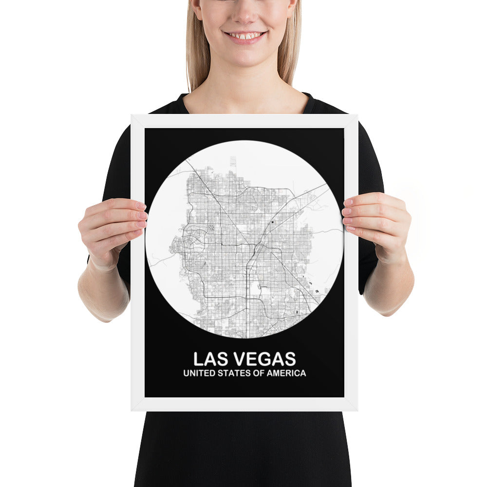 Las Vegas Circular White Framed Map