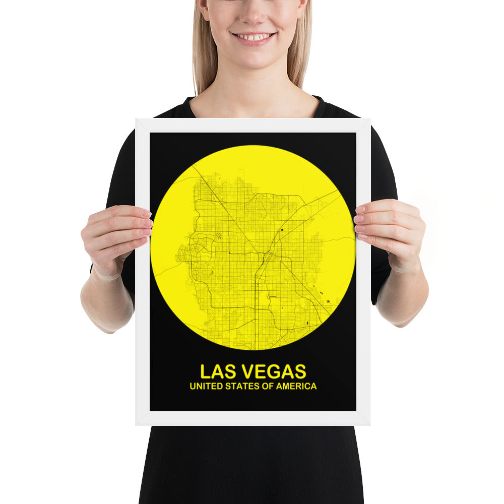 Las Vegas Circular Yellow Framed Map