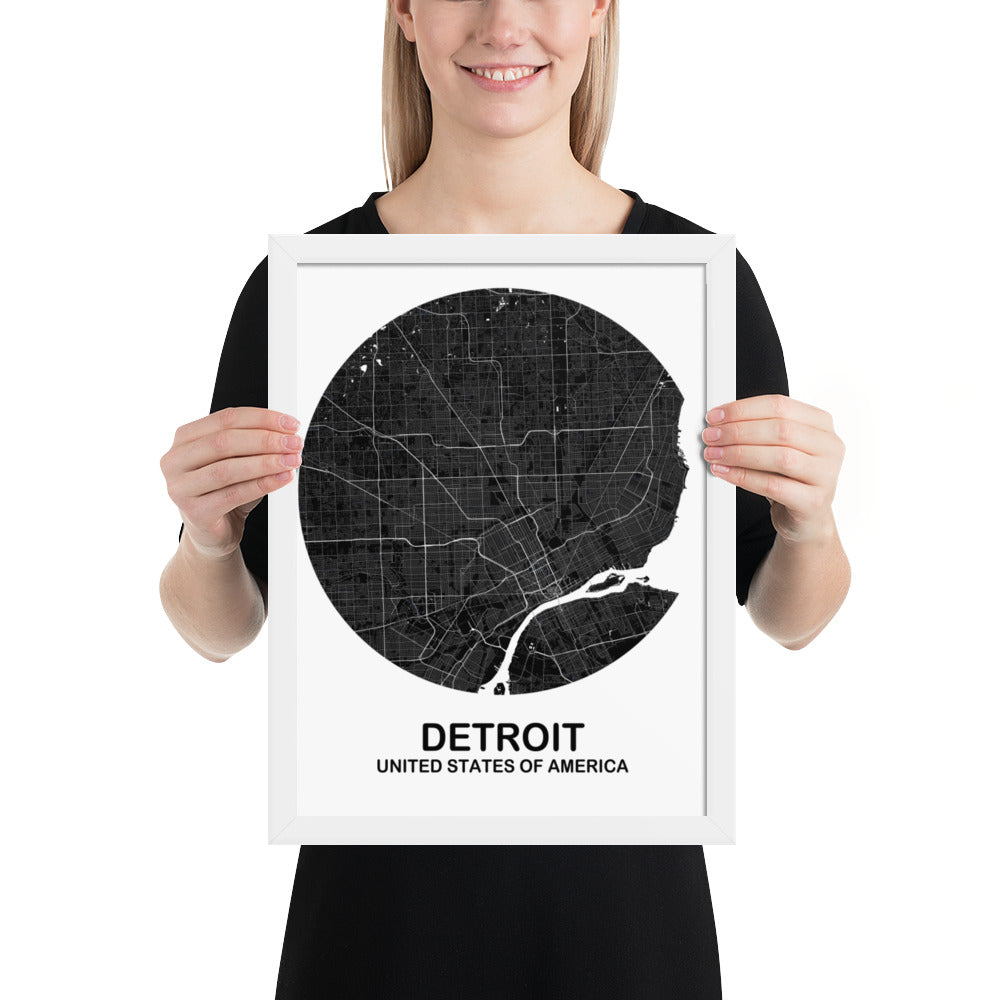 Detroit Circular Black Framed Map