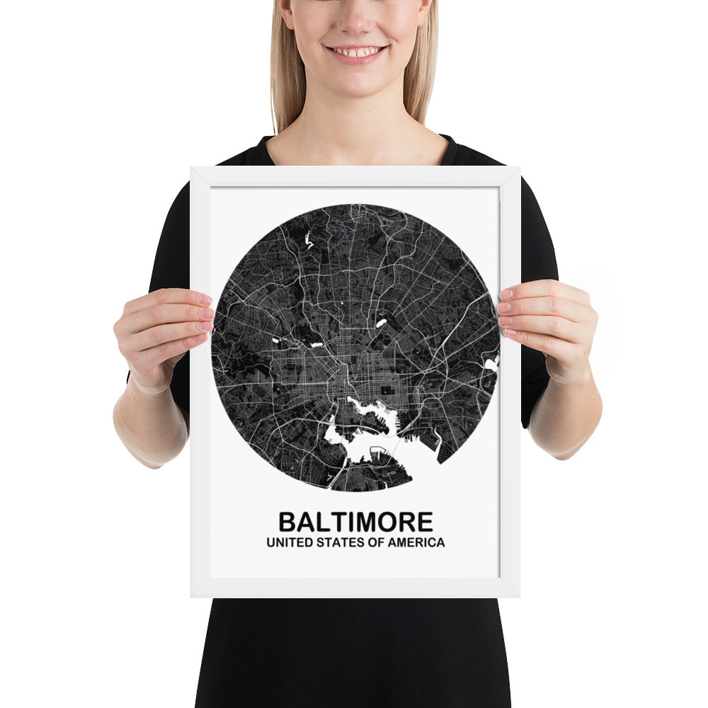 Baltimore Circular Black Framed Map