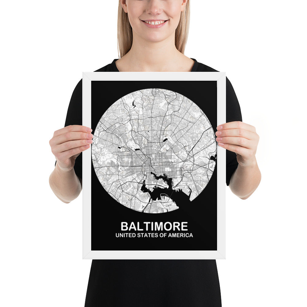 Baltimore Circular White Framed Map