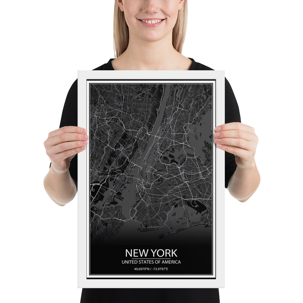 New York Black Framed Map