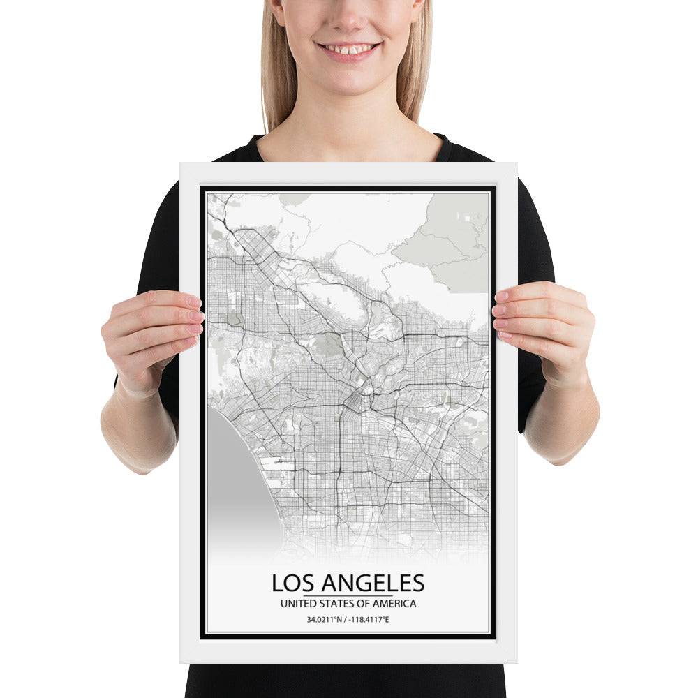 Los Angeles White Framed Map