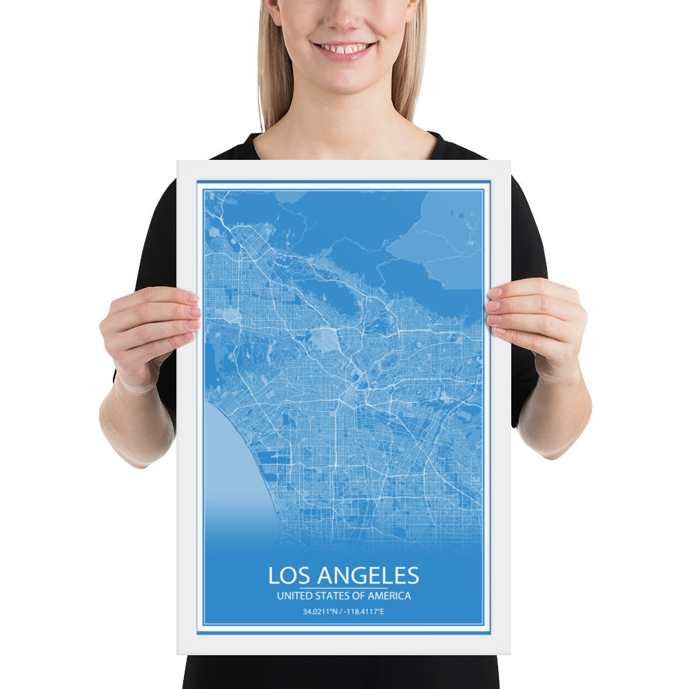 Los Angeles Blue and White Framed Map