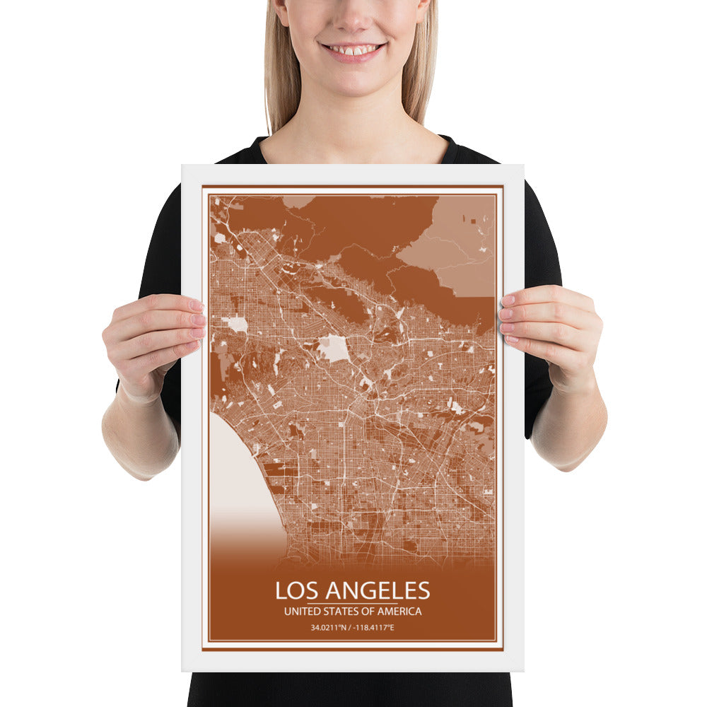 Los Angeles Brown and White Framed Map