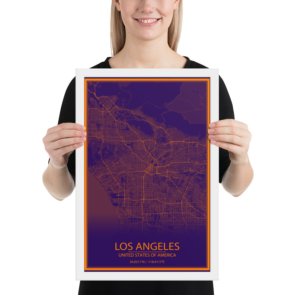 Los Angeles Purple and Orange Framed Map