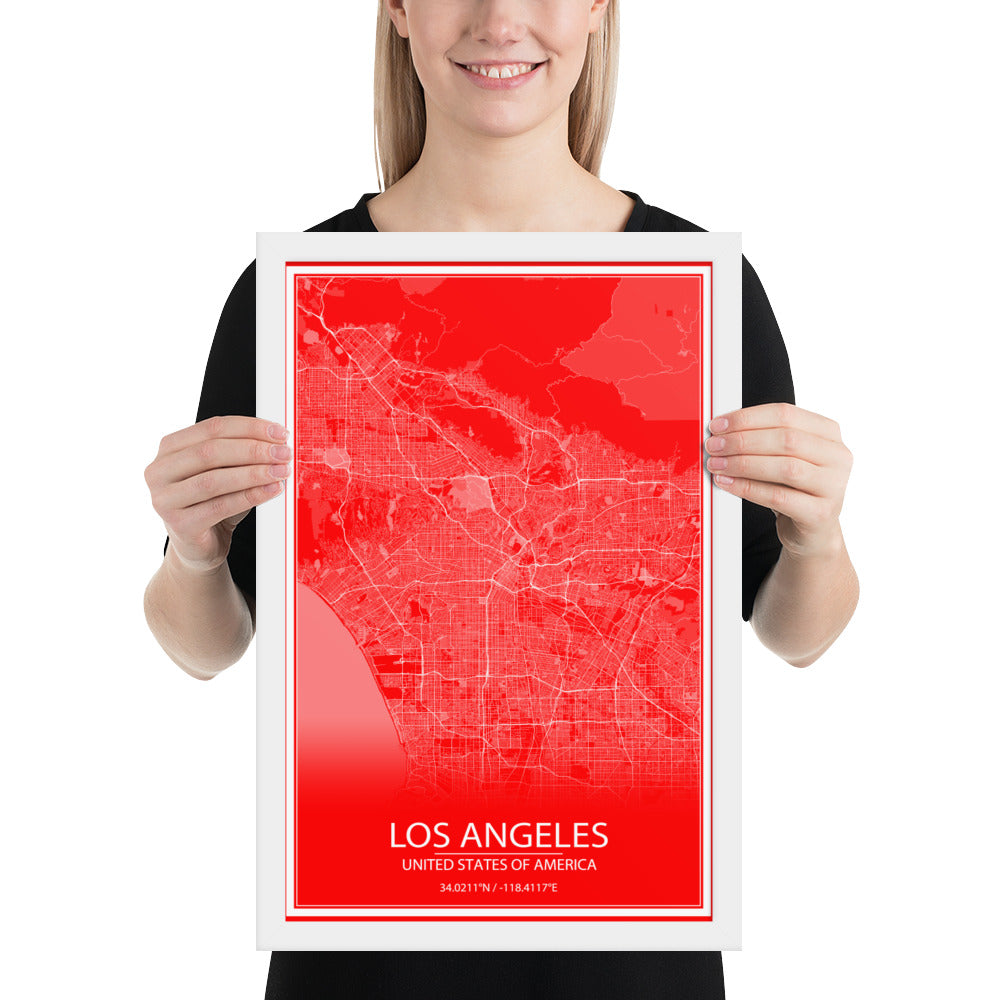 Los Angeles Red and White Framed Map