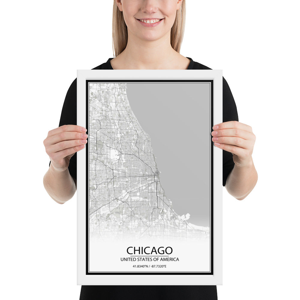 Chicago White Framed Map