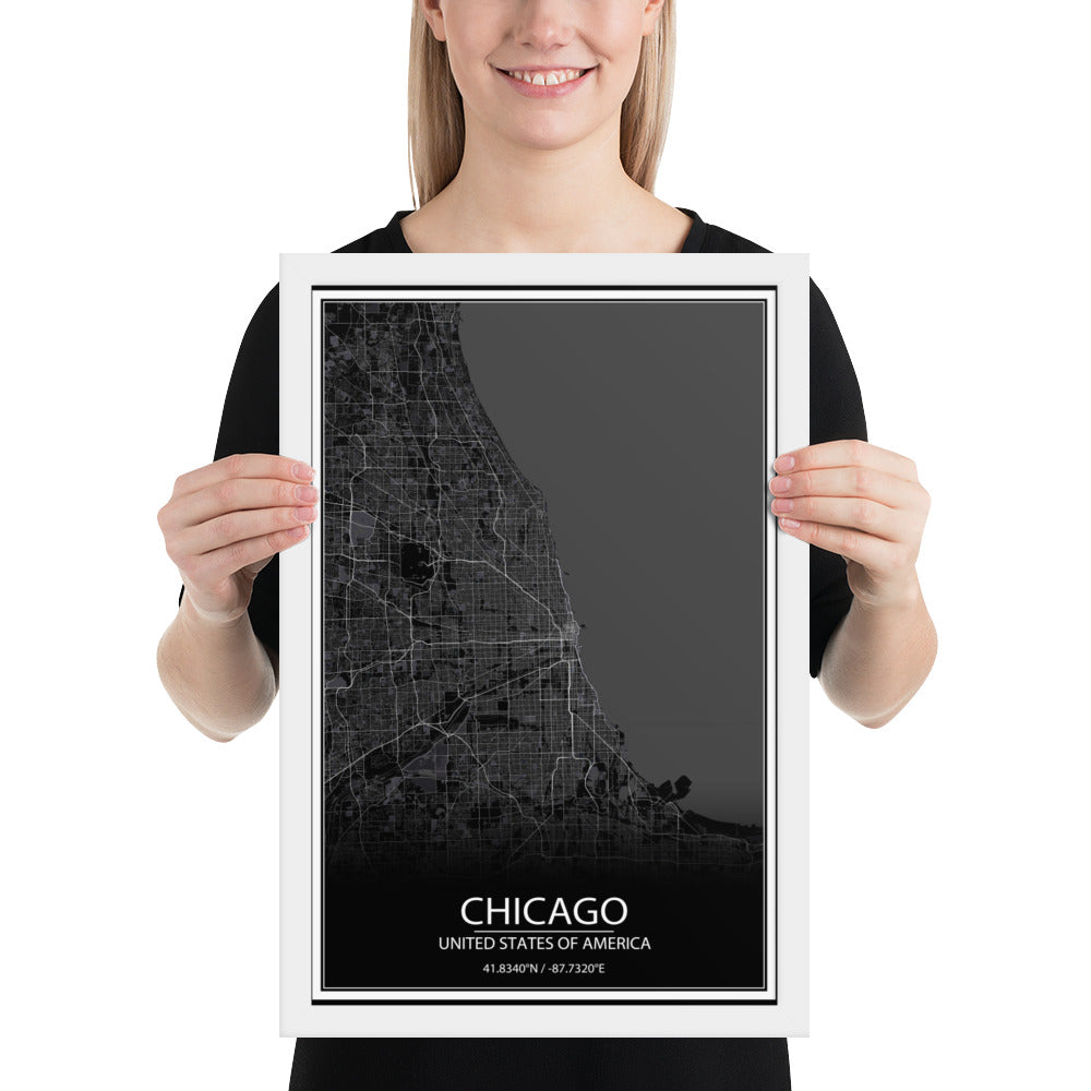 Chicago Black Framed Map