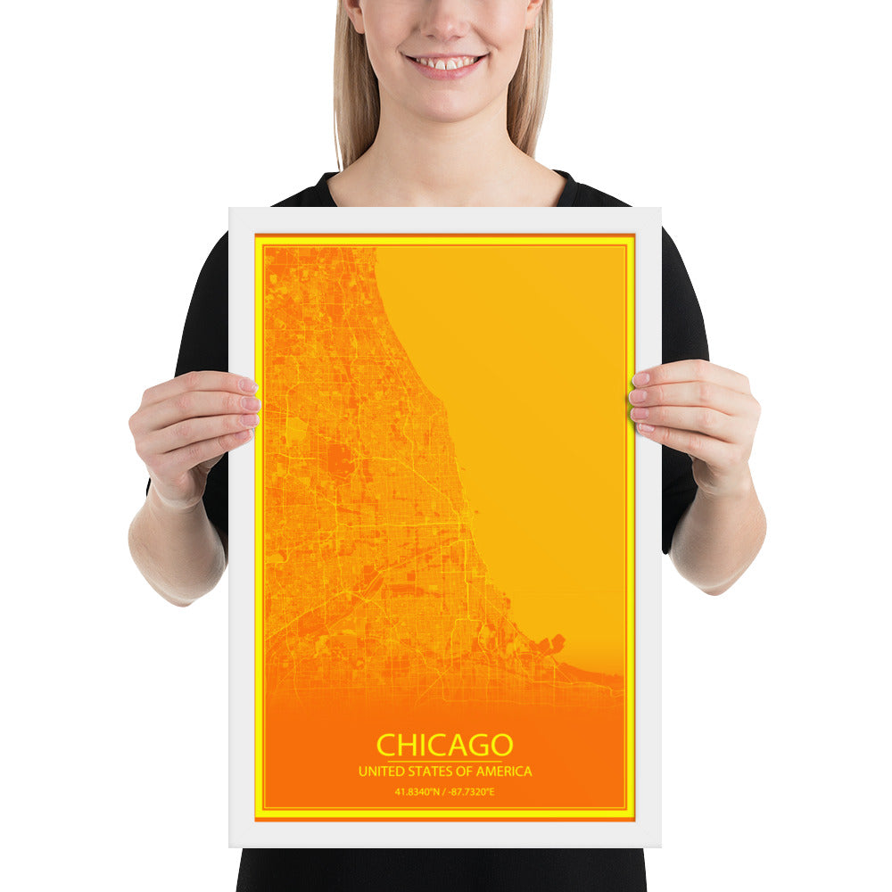 Chicago Orange and Yellow Framed Map