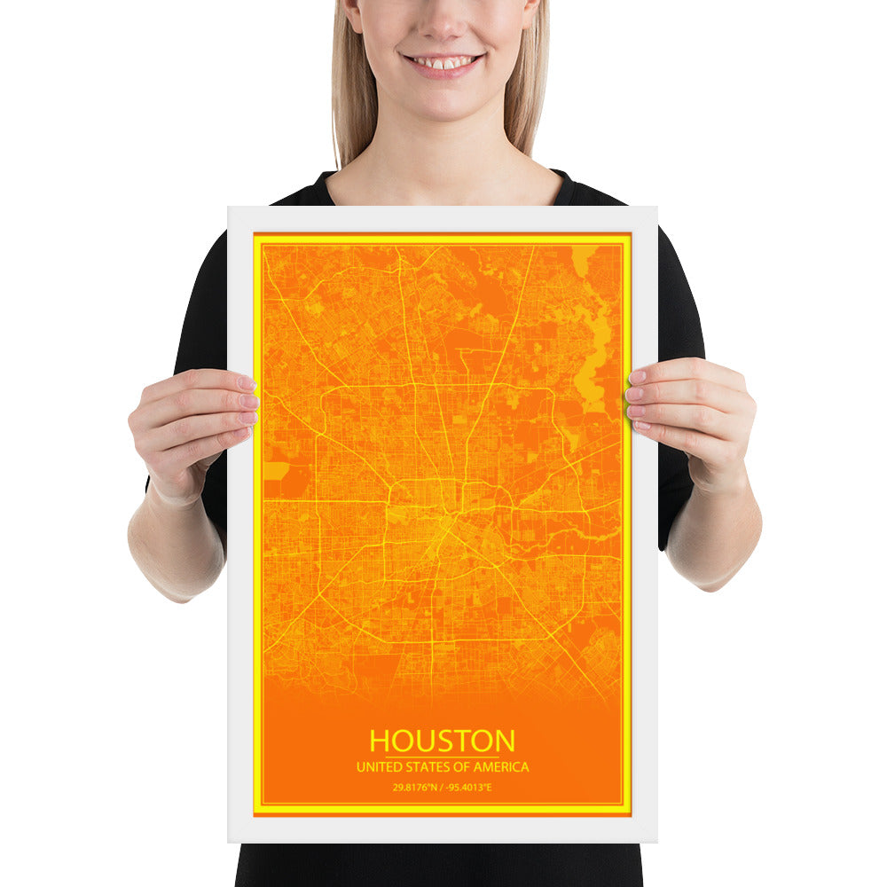 Houston Orange and Yellow Framed Map