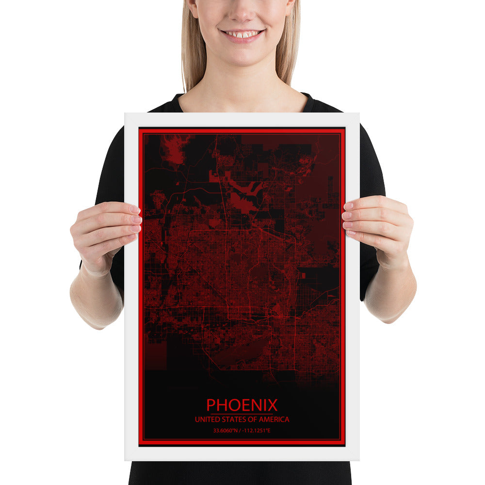 Phoenix Black and Red Framed Map