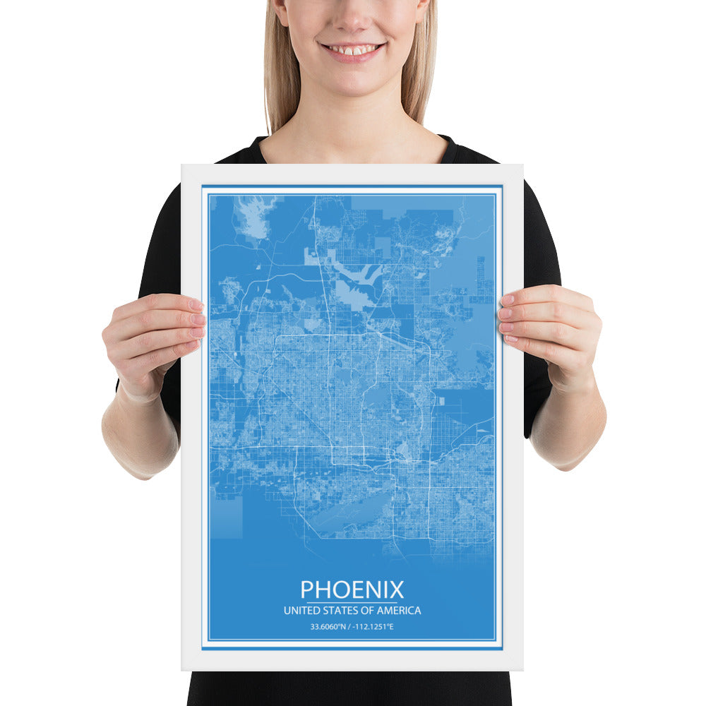 Phoenix Blue and White Framed Map