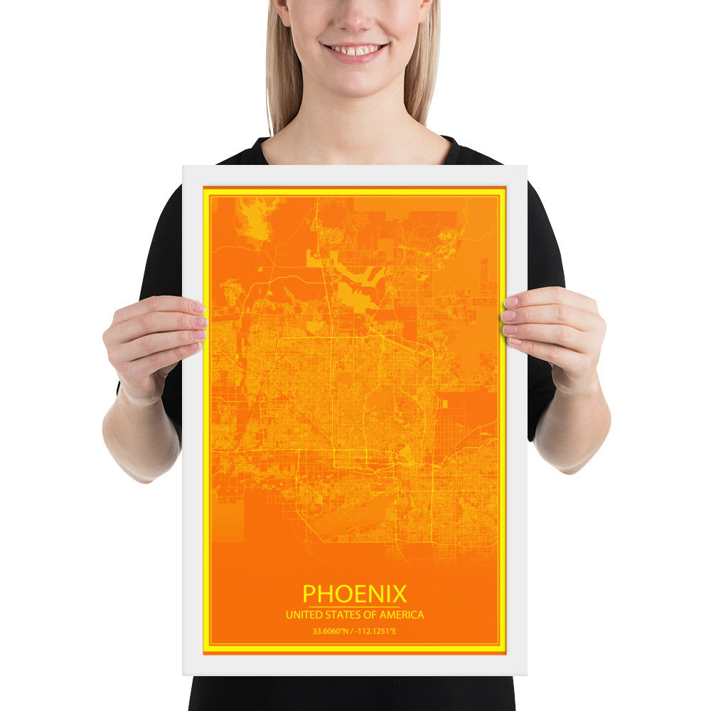 Phoenix Orange and Yellow Framed Map