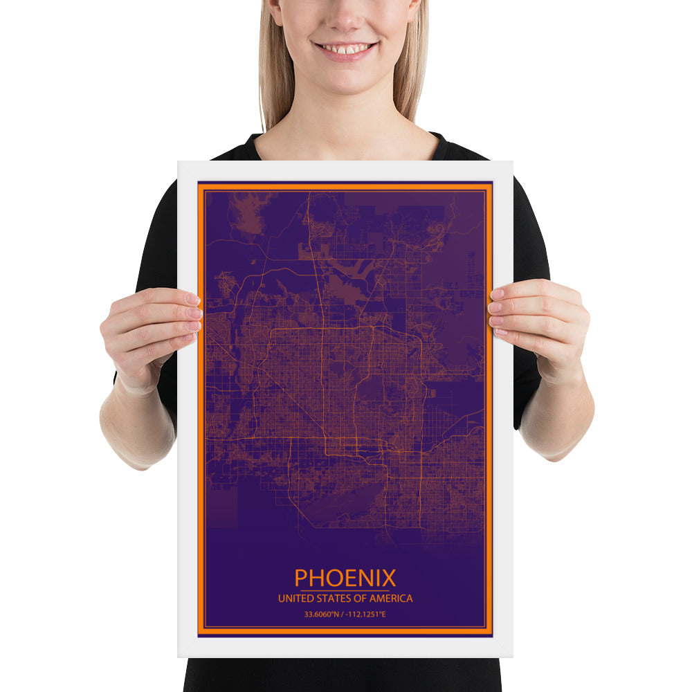 Phoenix Purple and Orange Framed Map