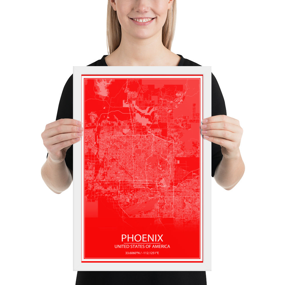 Phoenix Red and White Framed Map