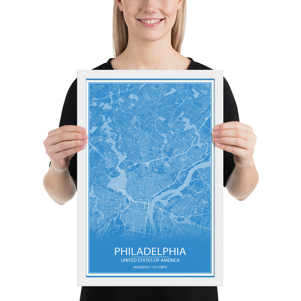 Philadelphia Blue and White Framed Map