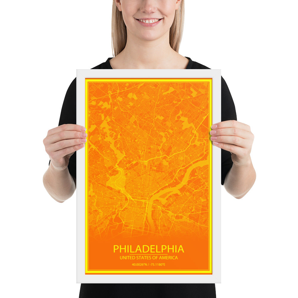 Philadelphia Orange and Yellow Framed Map