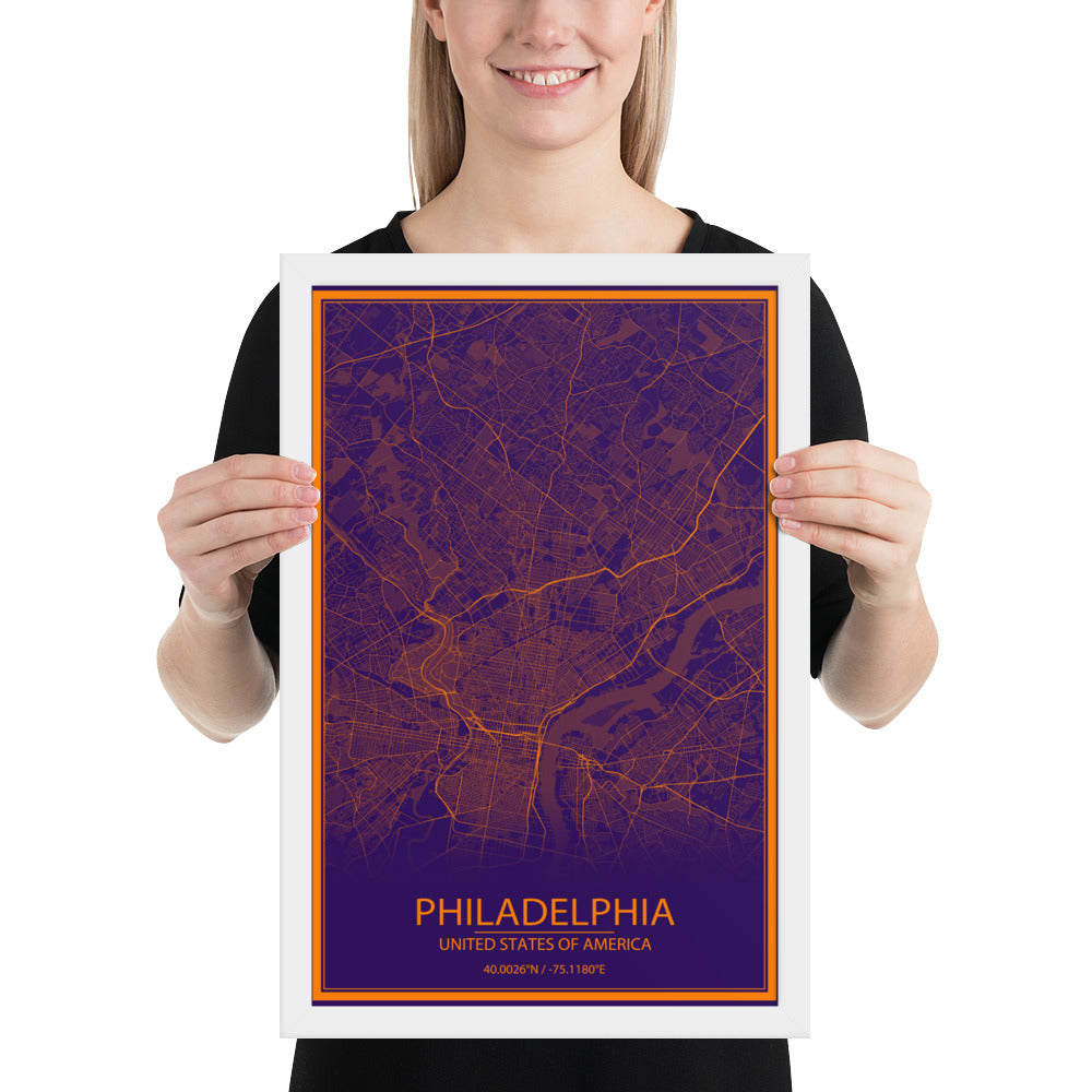 Philadelphia Purple and Orange Framed Map