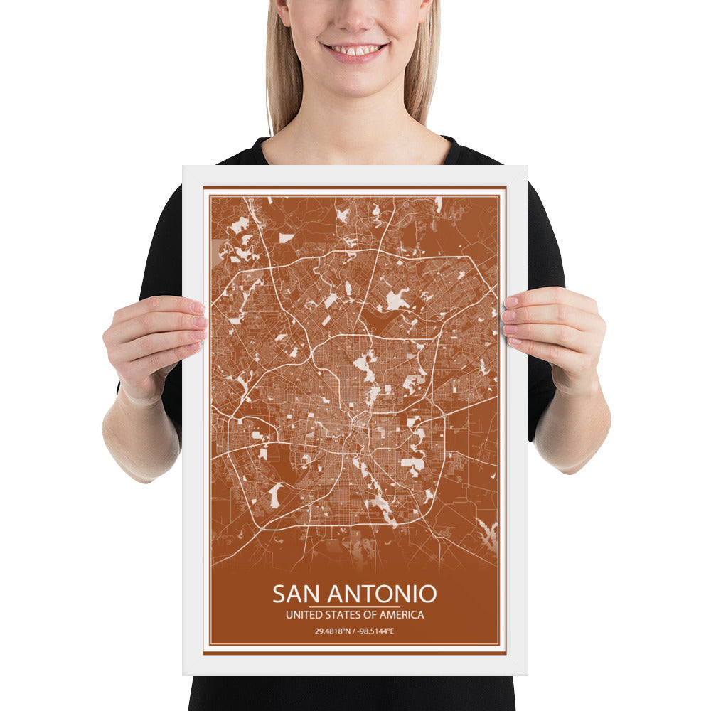 San Antonio Brown and White Framed Map