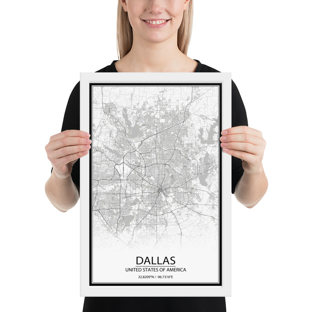 Dallas White Framed Map