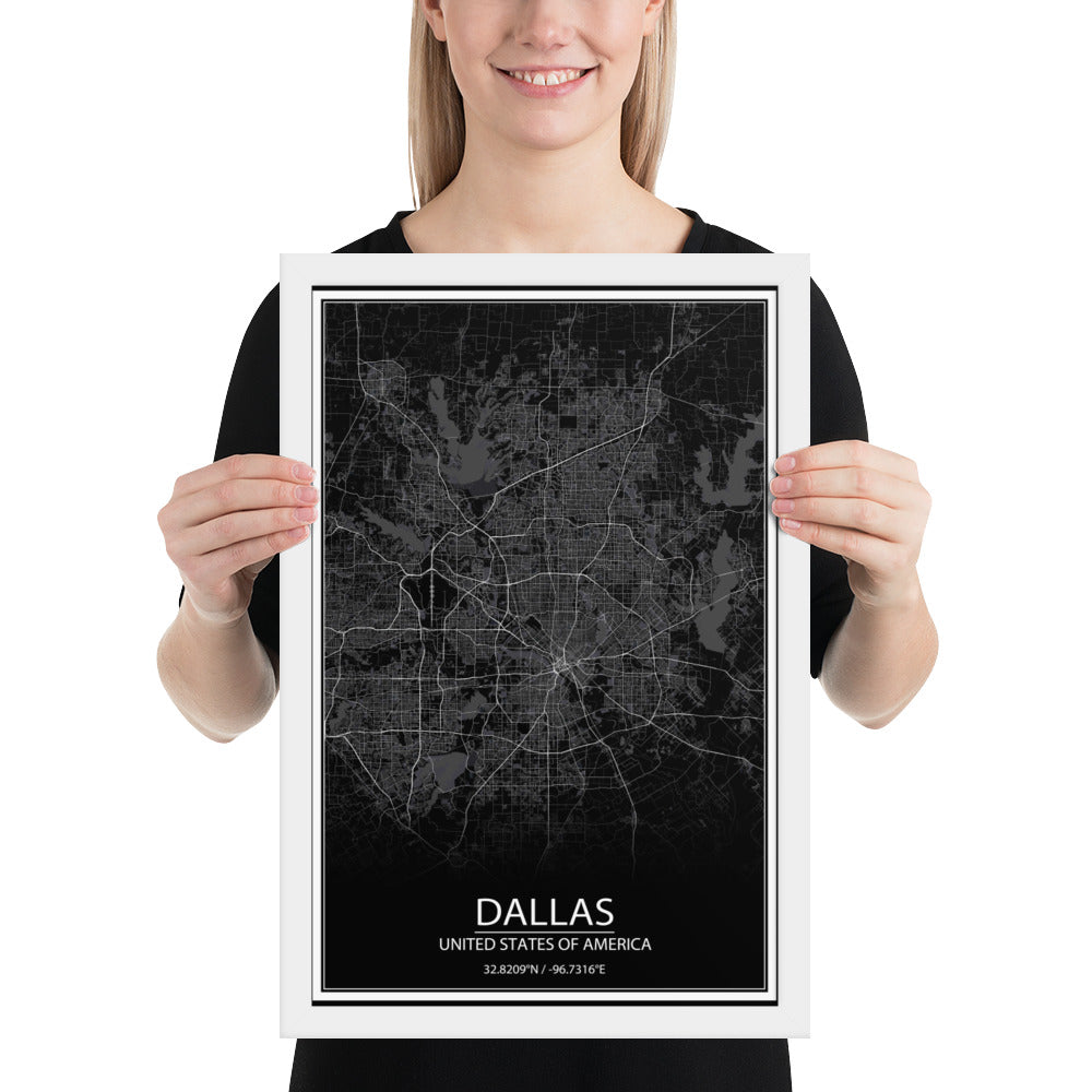 Dallas Black Framed Map