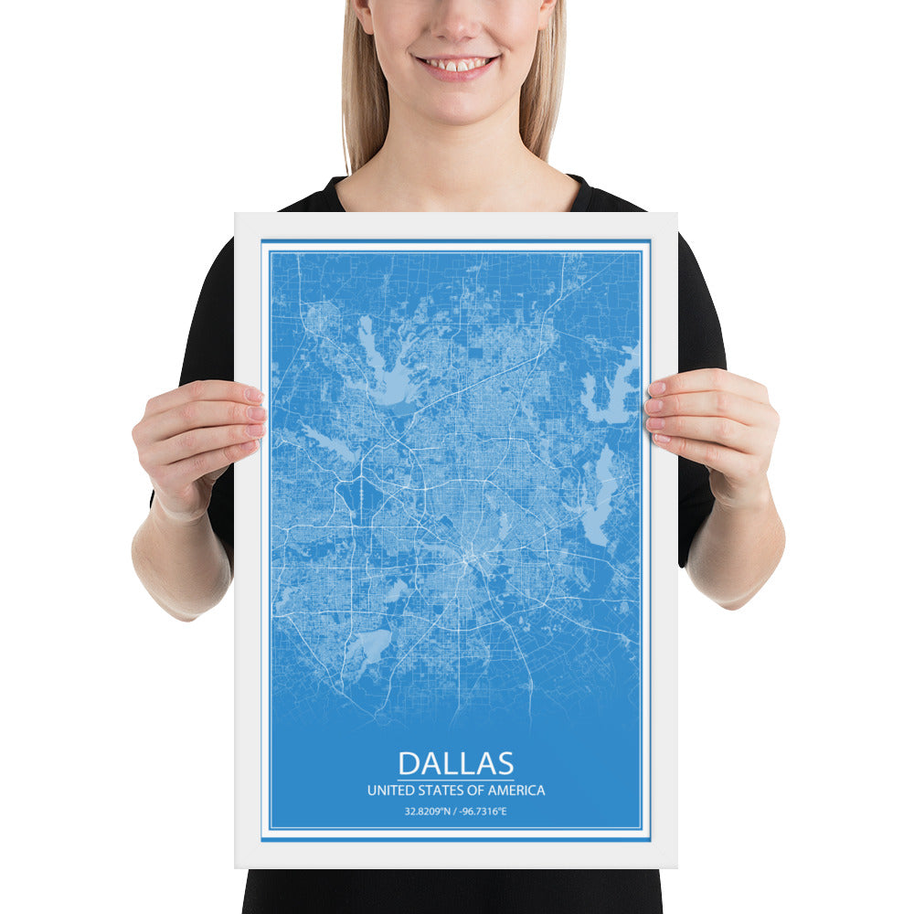 Dallas Blue and White Framed Map