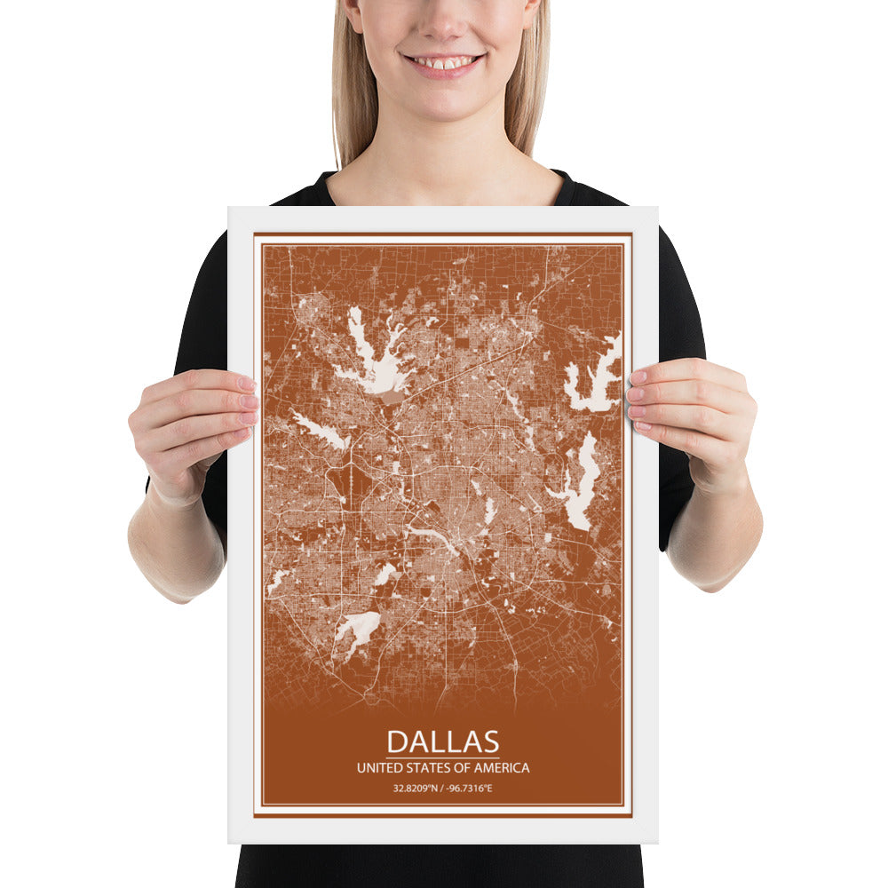 Dallas Brown and White Framed Map