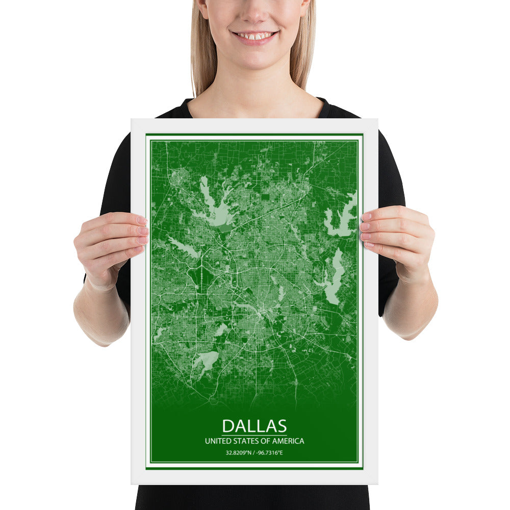 Dallas Green and White Framed Map