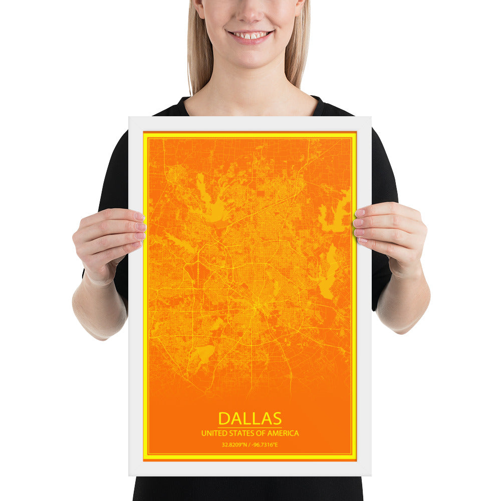 Dallas Orange and Yellow Framed Map