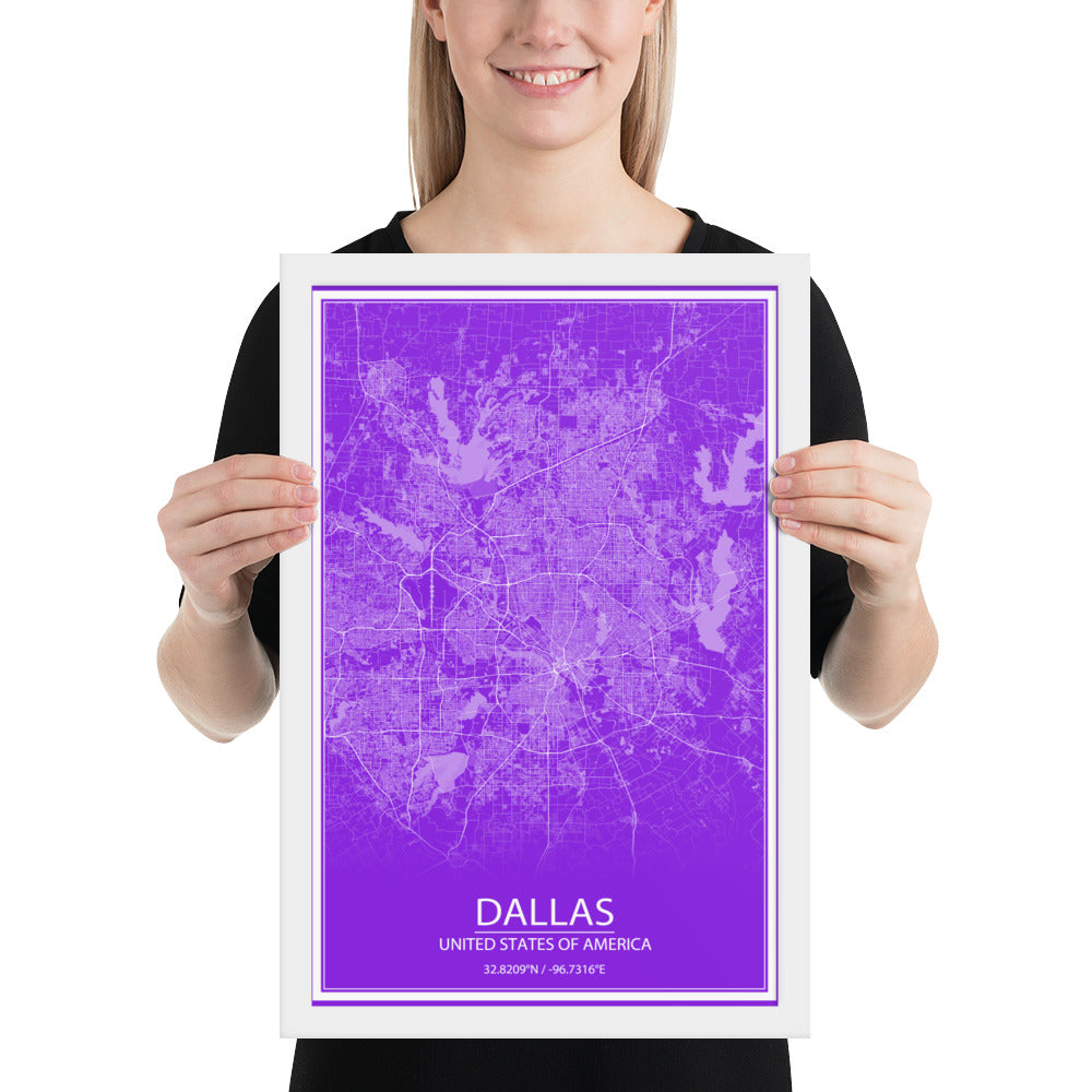 Dallas Purple and White Framed Map