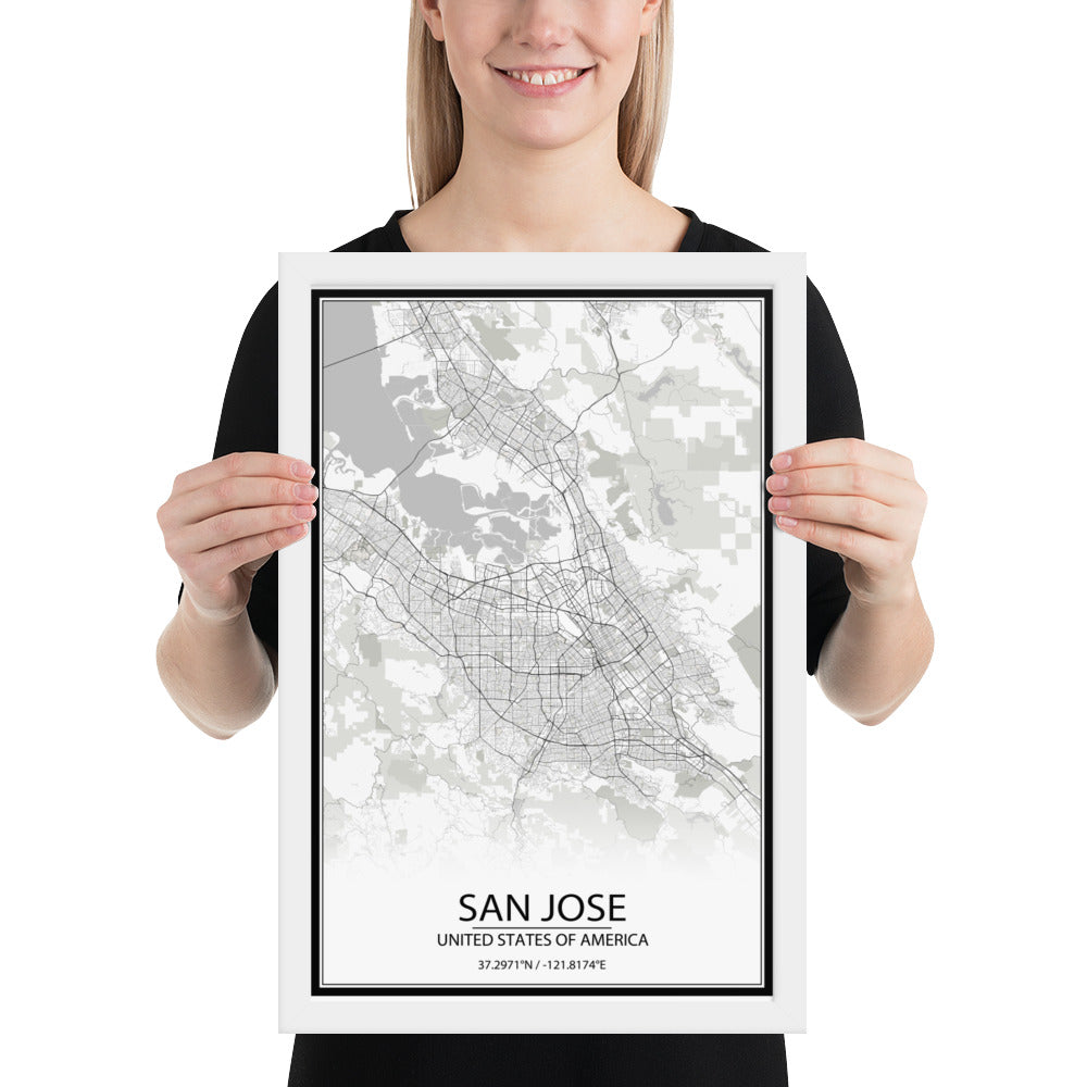 San Jose White Framed Map