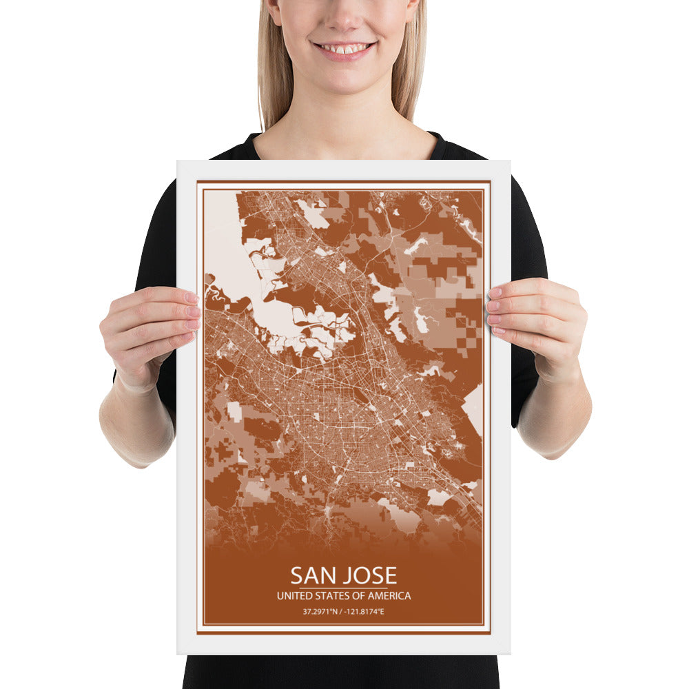 San Jose Brown and White Framed Map