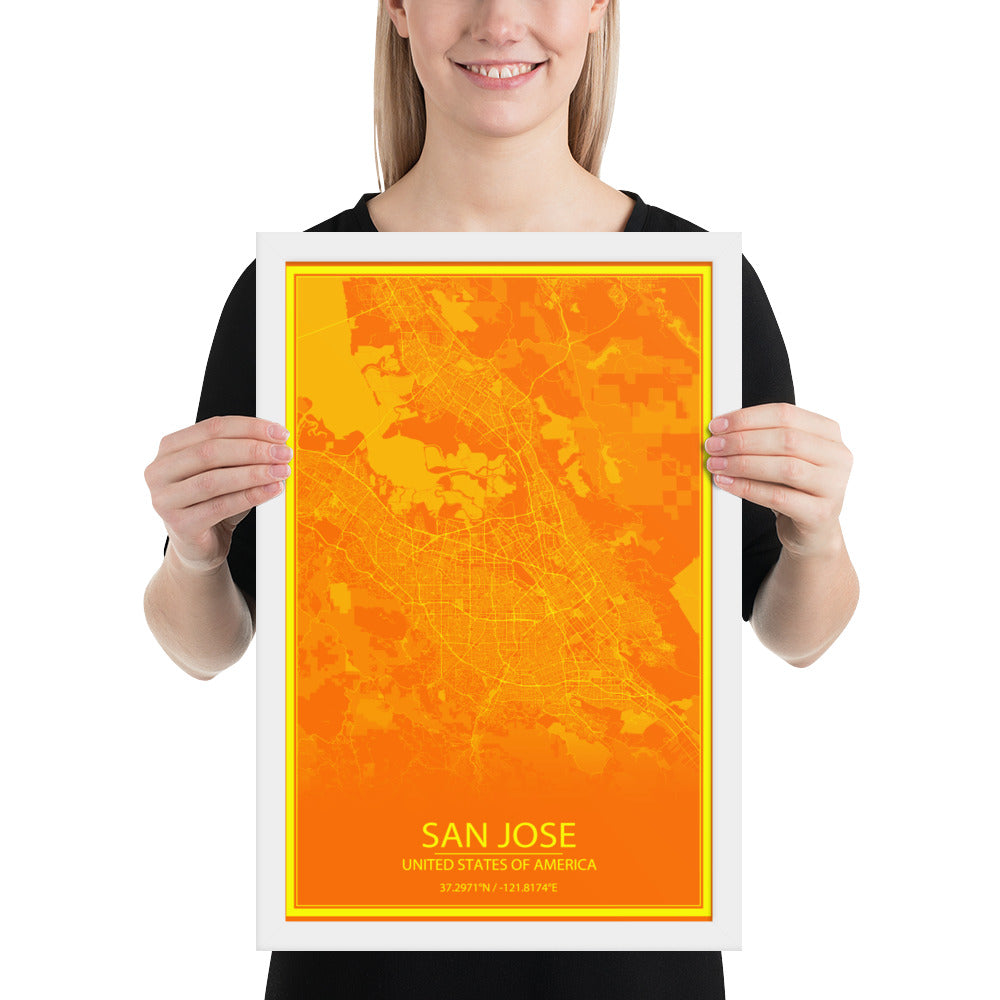 San Jose Orange and Yellow Framed Map