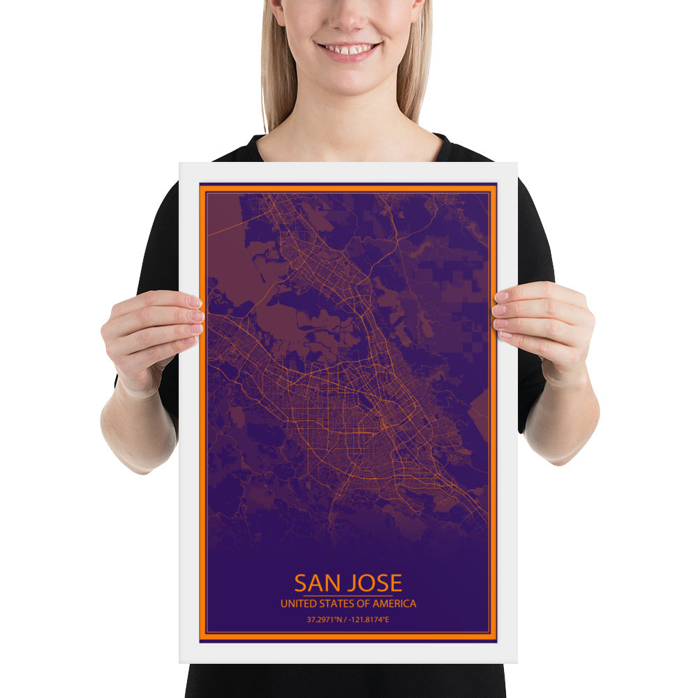 San Jose Purple and Orange Framed Map