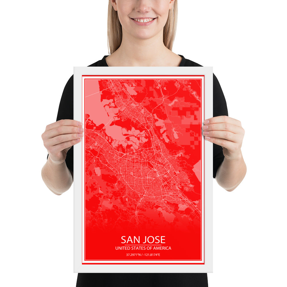 San Jose Red and White Framed Map