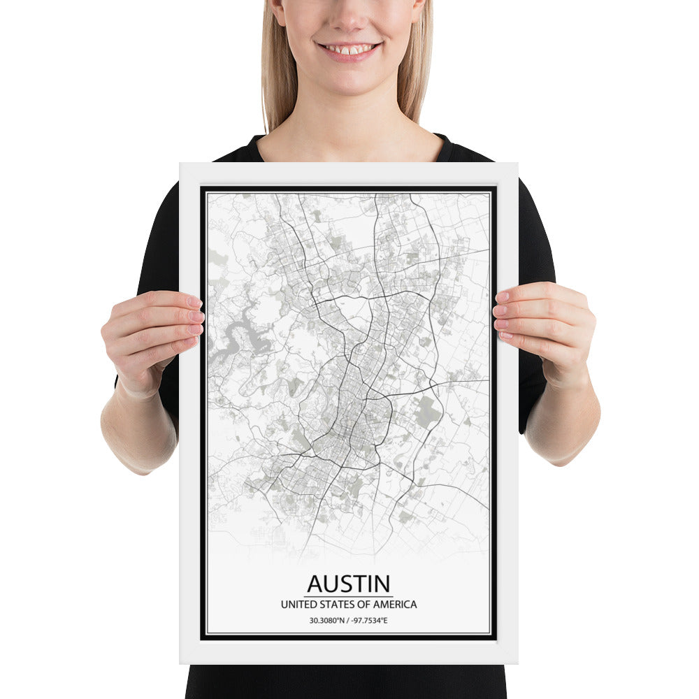 Austin White Framed Map