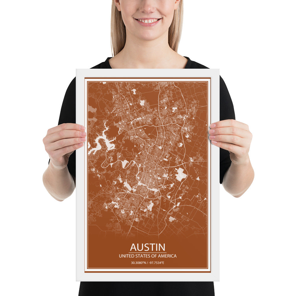 Austin Brown and White Framed Map