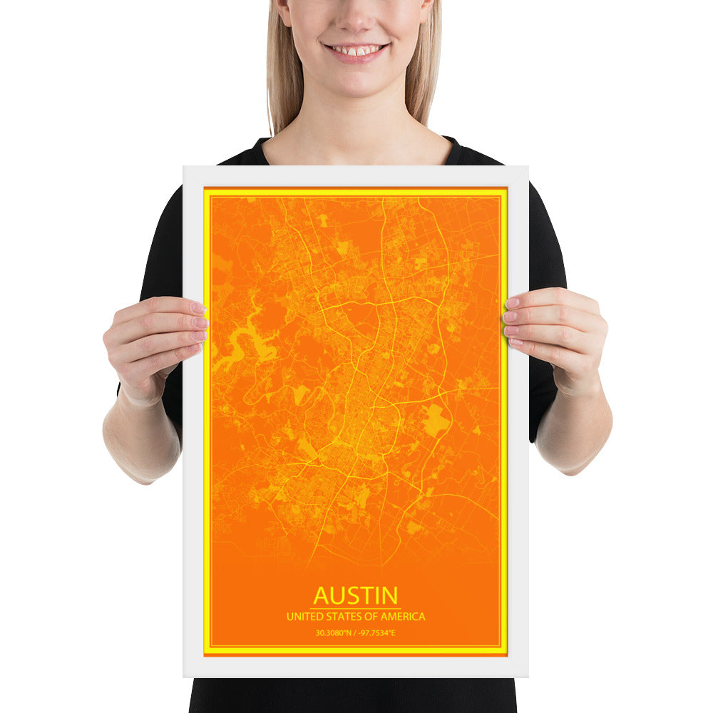 Austin Orange and Yellow Framed Map