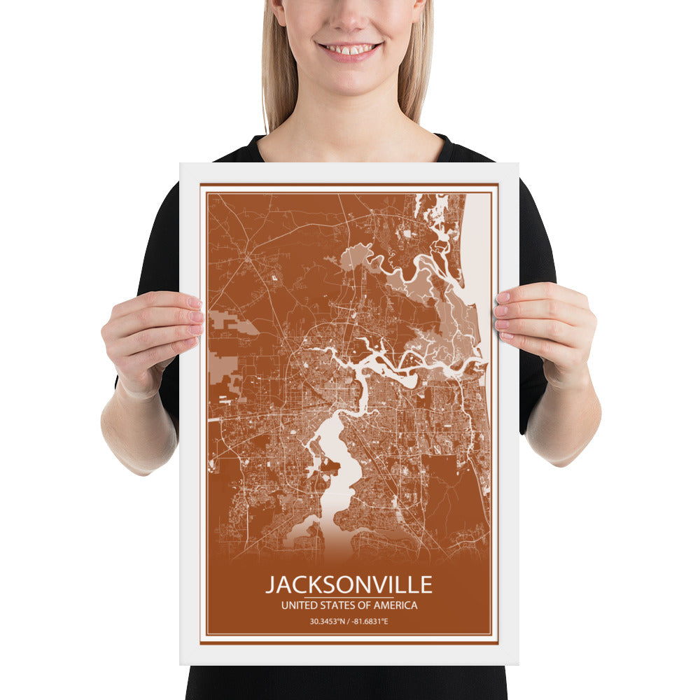 Jacksonville Brown and White Framed Map